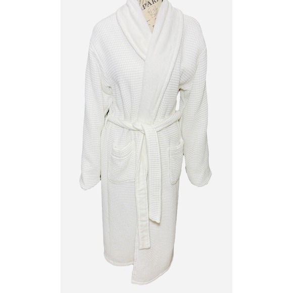 Pottery Barn Waffle Weave Resort Robe MEDIUM White PLUSH Lux Spa Long - Picture 1 of 10